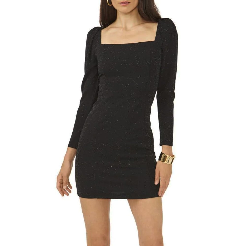 NWT 1.State Square Neck Princess Seam Metallic Shimmer Cocktail Mini Dress